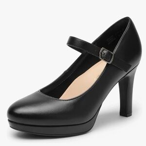 Black Faux-leather Mary Jane Heels